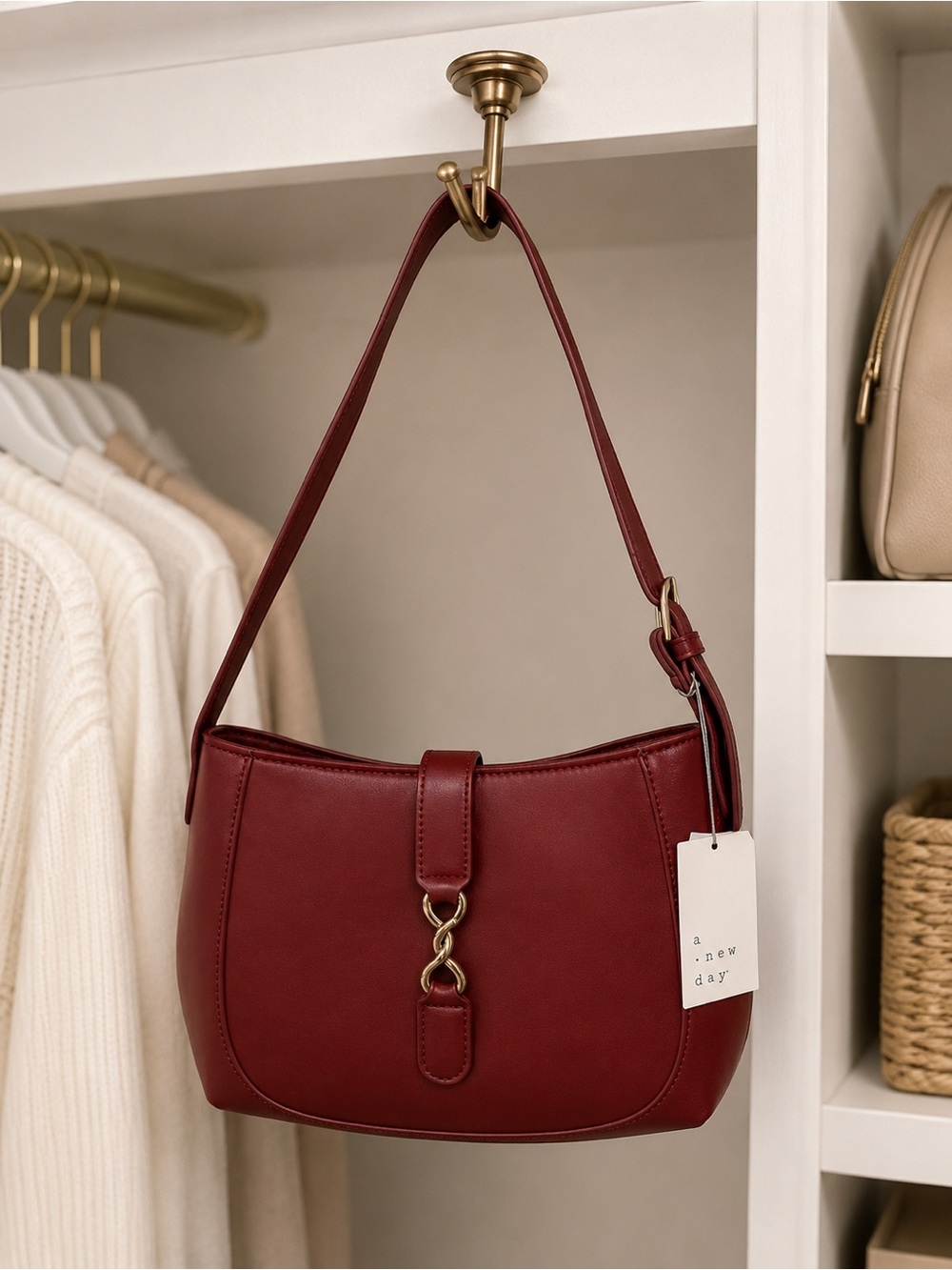 NWT A New Day Red Shoulder Bag Gold Twist Hardware